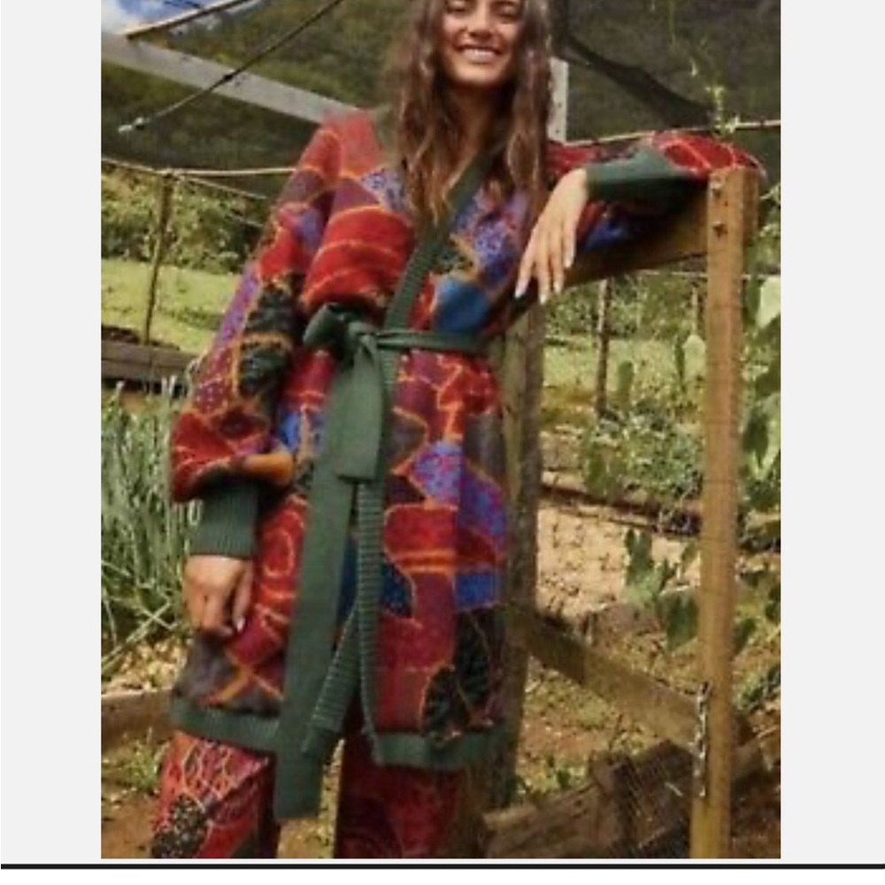 Colorful Patchwork Cardigan with Belt